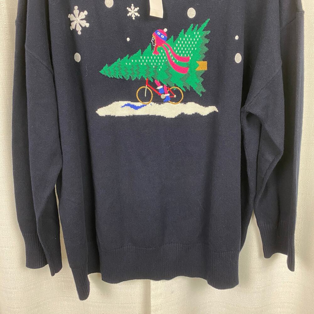 Talbots Dark Navy Blue Holiday Tree&Snowflake Crewneck Sweater Sz.2X NWT - Picture 4 of 13